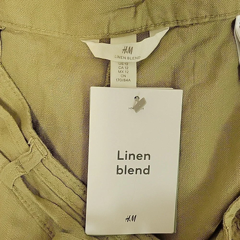 H&M Linen Blend Khaki wide leg Pants, Womens Sz 12. New summer coastal